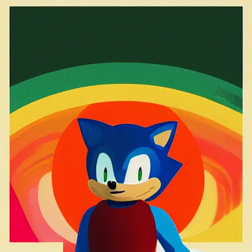 Image similar to Bad Trip matte painting of a Sonic the hedgehog, Green Hill Zone, in the style of Sachin Teng x Sonia Delaunay