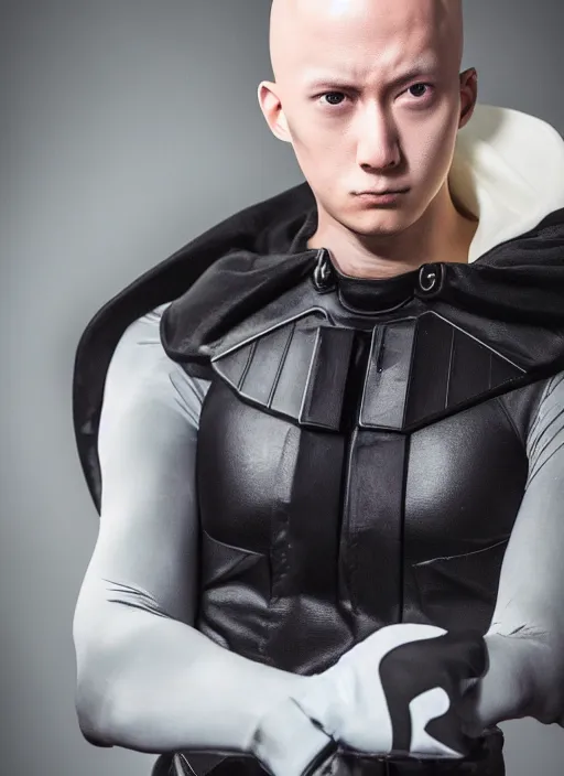 Image similar to A full portrait photo of real-life saitama one punch man, f/22, 35mm, 2700K, lighting, perfect faces, award winning photography.