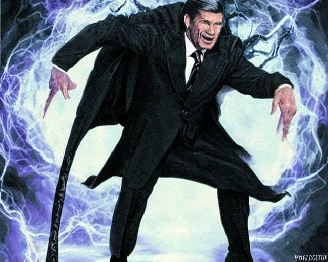 Image similar to vince mcmahon as a shadow mage casting a dark magic spell, fantasy artwork, d & d, extremely detailed, high quality, award - winning,