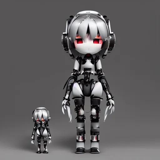 Image similar to cute fumo plush of a mechanical armor gothic maid robot, anime, vray