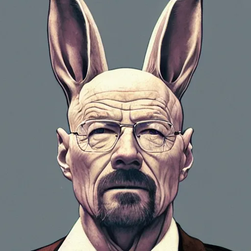 Image similar to Walter White is an anthropomorphic rabbit, physically accurate, very dramatic dynamic lighting, intricate, very very elegant, highly detailed, digital painting, artstation, very hyperrealistic, HR GIGER, Hieronymus Bosch, Francis Bacon, concept art, smooth, sharp focus, illustration, art by artgerm and greg rutkowski and alphonse mucha