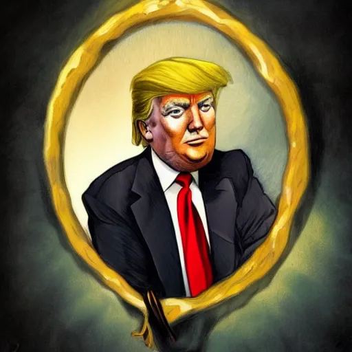 Image similar to a highly detailed portrait of donald trump in the style of charles dana gibson and in the style of peter mohrbacher. glowing rune of magical power.