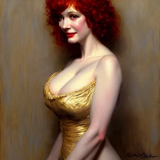 Image similar to christina hendricks. highly detailed painting by gaston bussiere, craig mullins, j. c. leyendecker