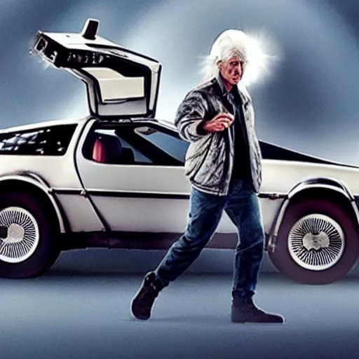 Prompt: a movie where the main protagonist is a delorean with a gun on the run, one character, car, no humans