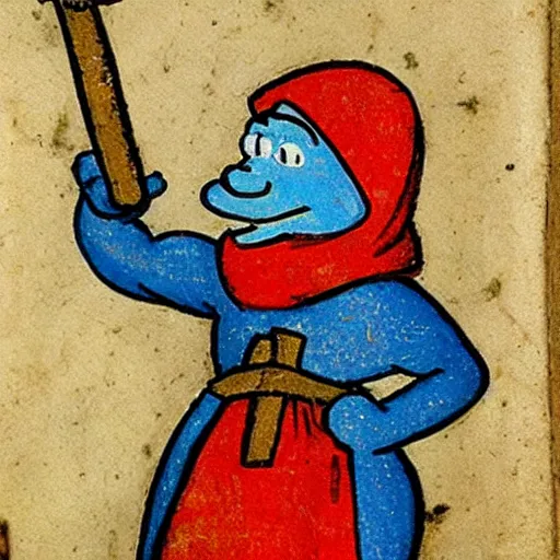 Image similar to medieval manuscript painting of a Smurf