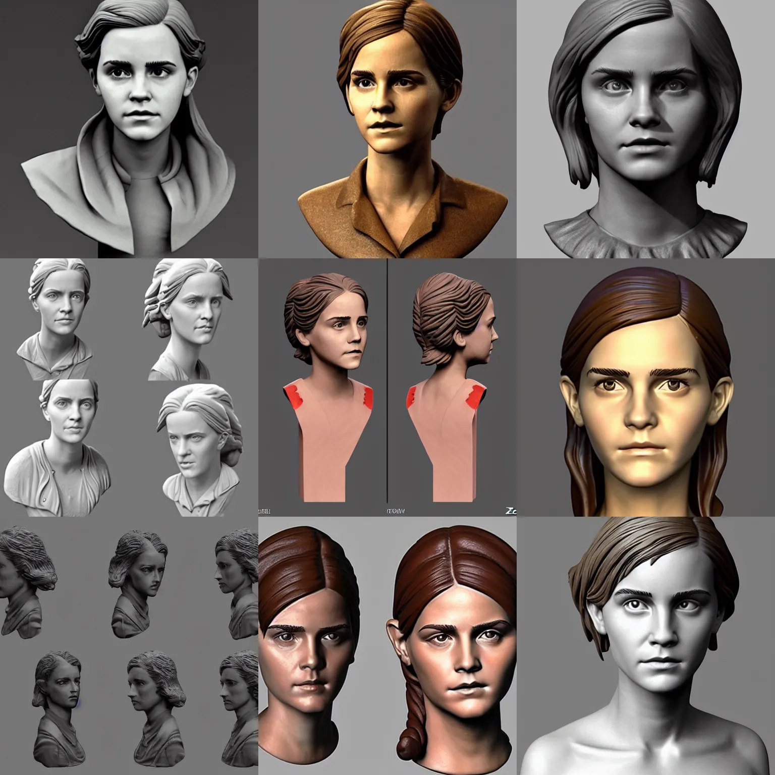 Prompt: zbrush clay sculpt bust of emma watson