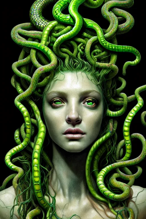hyperrealistic mixed media painting of Medusa, green | Stable Diffusion ...