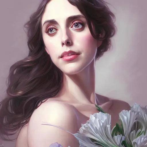 Prompt: beautiful natural Alison Brie, intricate, elegant, highly detailed, digital painting, artstation, concept art, smooth, sharp focus, illustration, art by artgerm and greg rutkowski and alphonse mucha and loish and WLOP