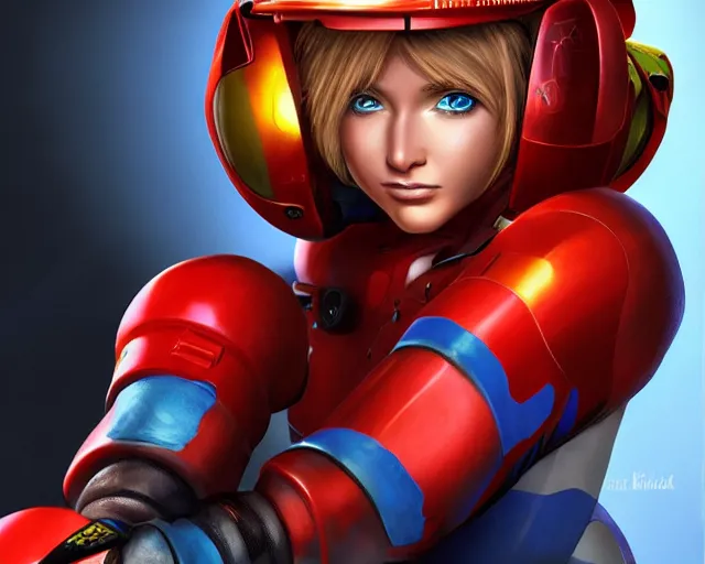 Prompt: beautiful portrait of a female fire fighter who looks like Samus , character design by Brad Knuckle and Mark Brooks 4k detailed, soft lighting