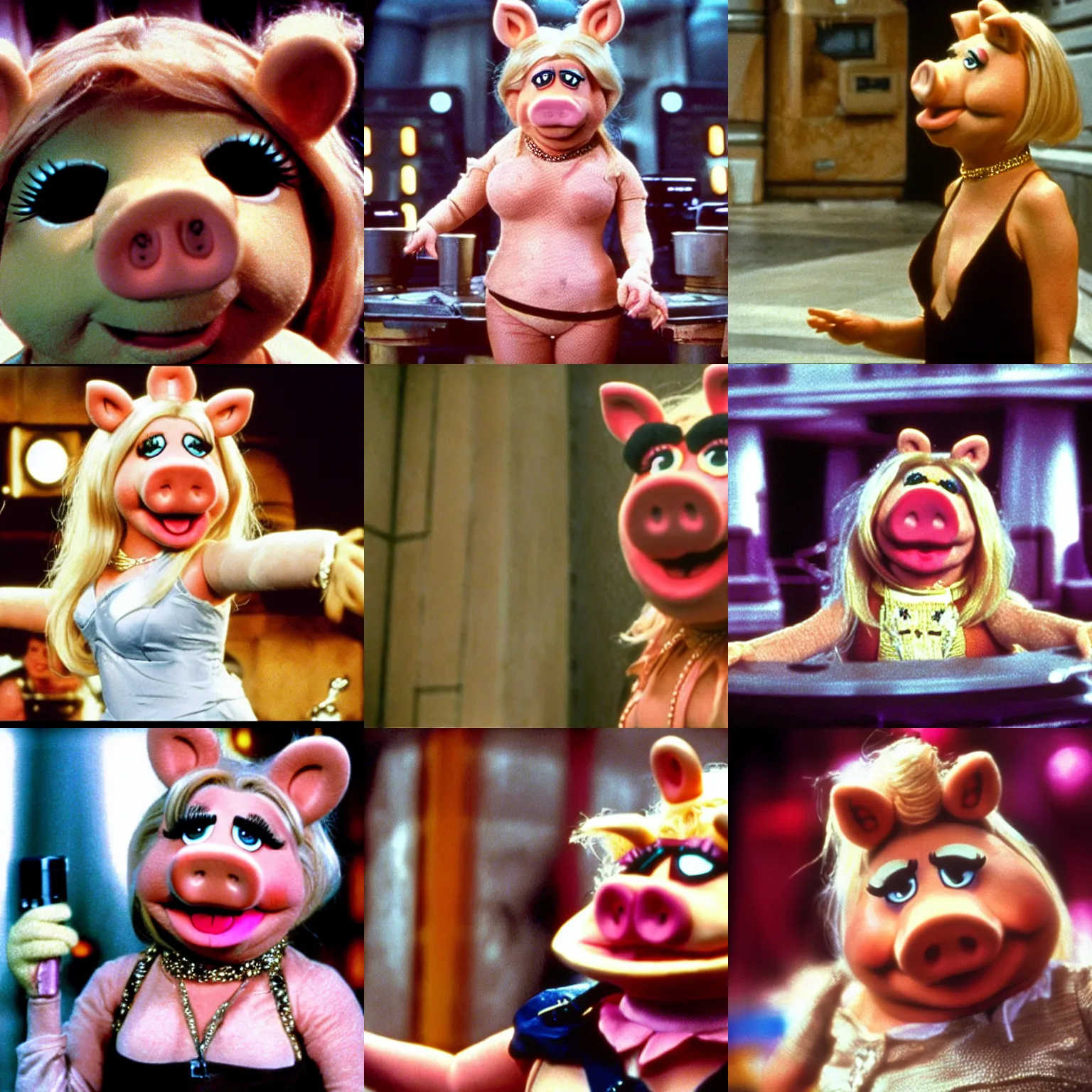 Prompt: “ a film still of miss piggy in the fifth element ( 1 9 9 7 ), directed by luc besson ”