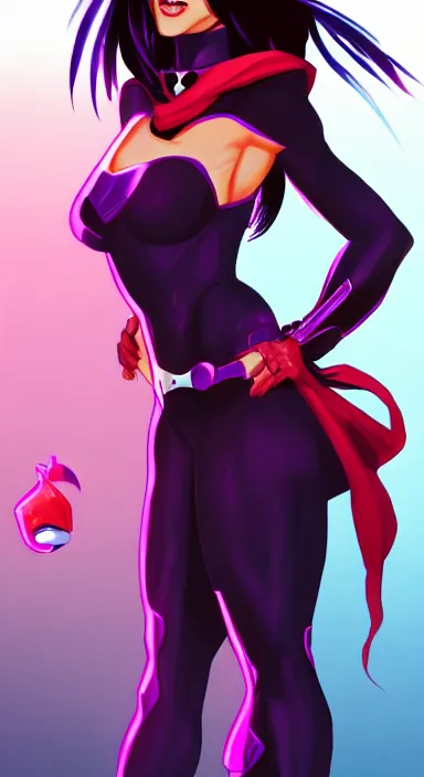 Prompt: Full body portrait of Raven from Teen Titans (2003), digital art by Sakimichan, trending on ArtStation