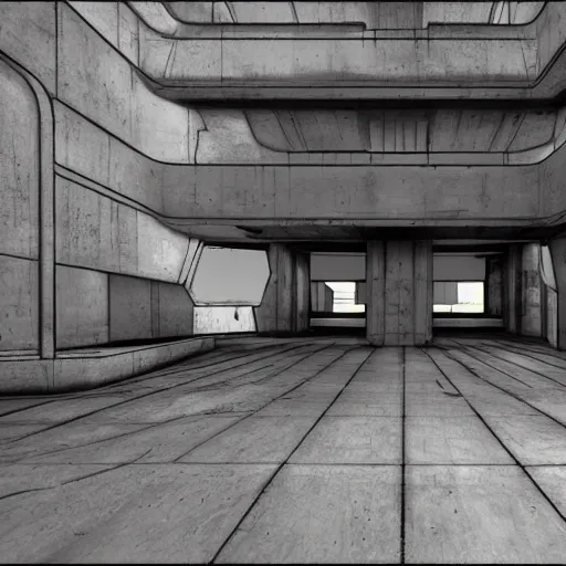 Image similar to scifi brutalist industrial complex, photorealistic