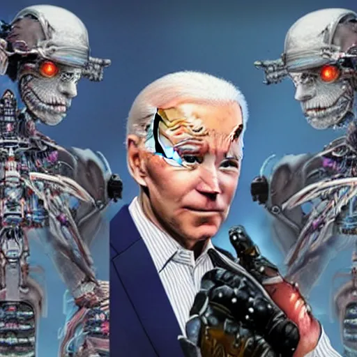 Prompt: joe biden as a cyborg cybernetic necromancer magic realism fantasy realm sci - fi