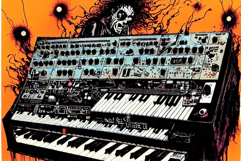 Image similar to synthesizer from hell by ralph steadman