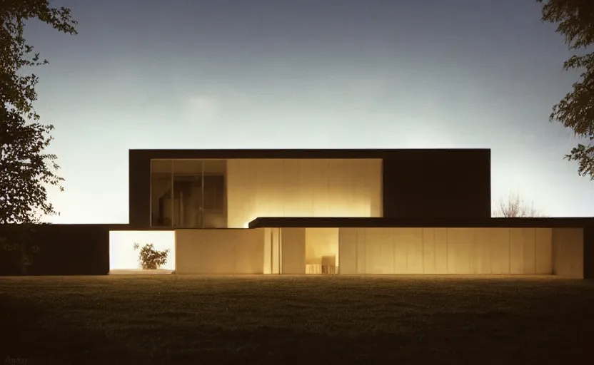 Prompt: An Exterior wide angle shot painting of a modern architecture House with neon lights by Peter zumthor and James Turrell, Craig Mullins ,Cinematic atmospheric sad and cinematic lighting, Trending on artstation, Archviz, Archdaily, Deezen, Design milk, Architectural visualisation