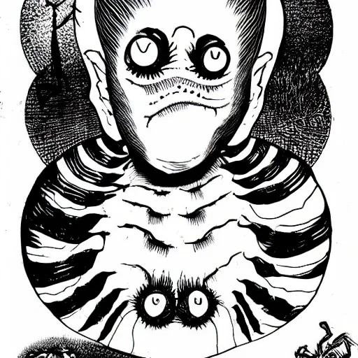 Image similar to A ball of tarantulas in the style of Junji Ito