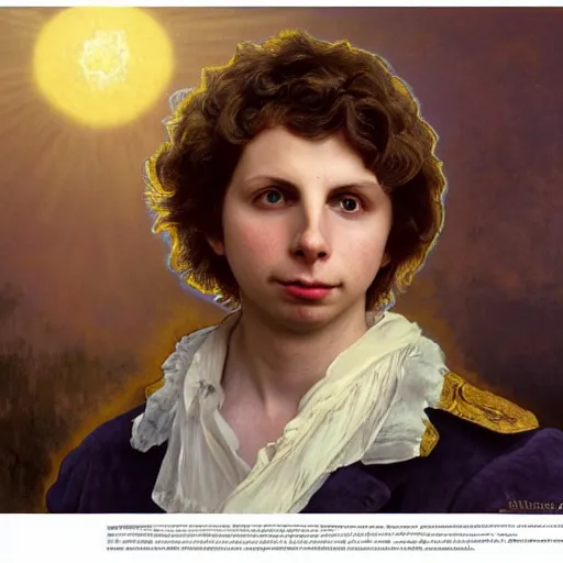 Image similar to a detailed portrait of michael cera as santa ana at the alamo, long twirling moustache, by alphonse mucha and albert bierstadt and thomas moran and charles russel, god rays, intricate detail, cinematic, 8 k, featured on artstation, pixiv