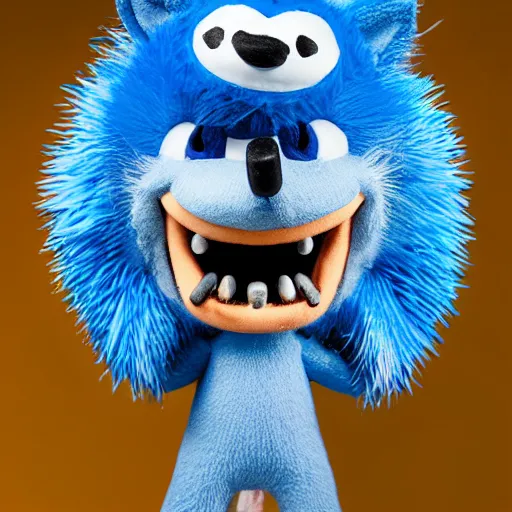 Image similar to anthropomorphic blue hedgehog with human teeth, studio portraitng