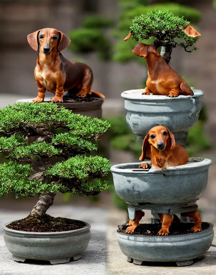 Image similar to Bonsai dachshund growing from a bonsai pot