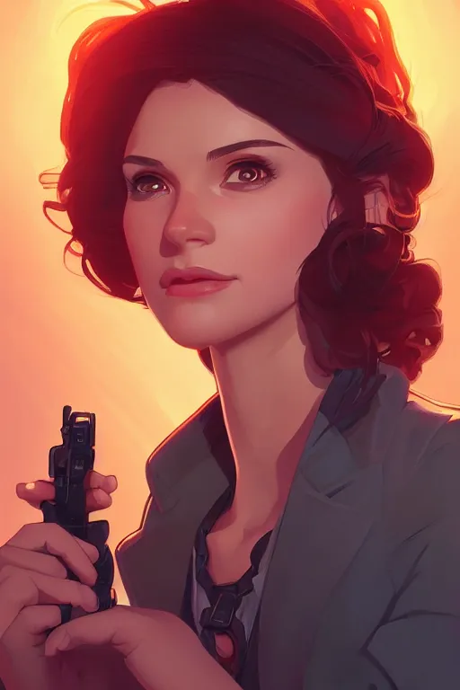 Image similar to portrait of a female indiana jones, stylized, cinematic, ambient lighting, 4 k, lois van baarle, ilya kuvshinov, rossdraws, alphonse mucha, jung gi kim, artstation