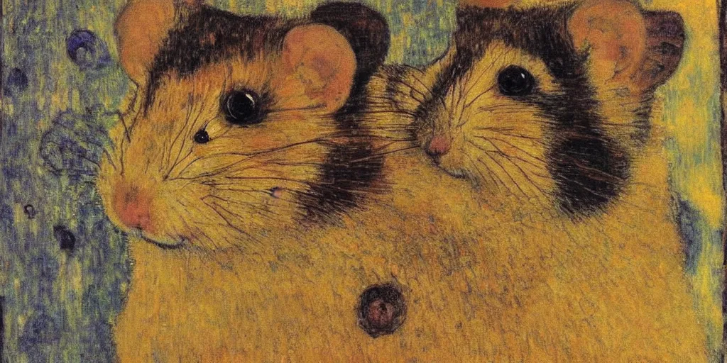 Image similar to a cute little hamster by klimt, gustav, art nouveau, symbolism, portrait