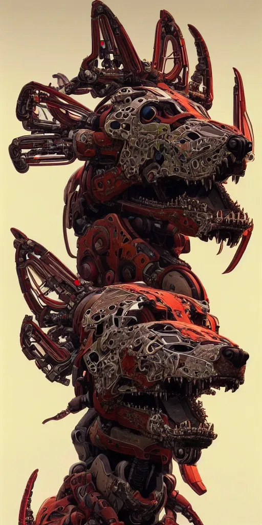 Prompt: symmetry!! portrait of a hybrid robot cerberus hell hound, floral! horizon zero dawn machine, intricate, elegant, highly detailed, digital painting, artstation, concept art, smooth, sharp focus, illustration, art by artgerm and greg rutkowski and alphonse mucha, 8 k