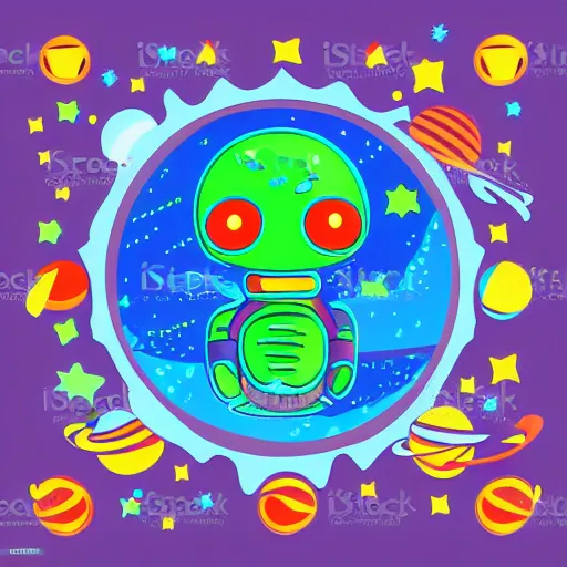 Prompt: cute space alien sticker art, vector art, concept, white background