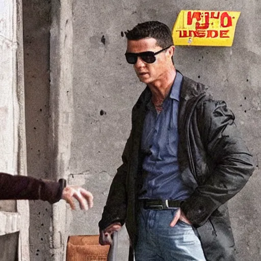 Image similar to movie still of cristiano ronaldo in the movie Heat,