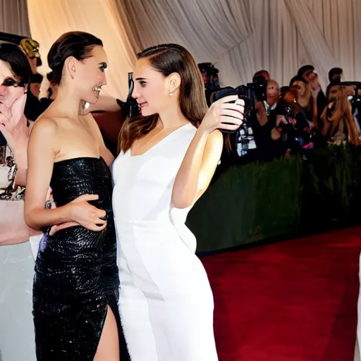 Prompt: Gal Gadot taking a picture with Natalie Portman