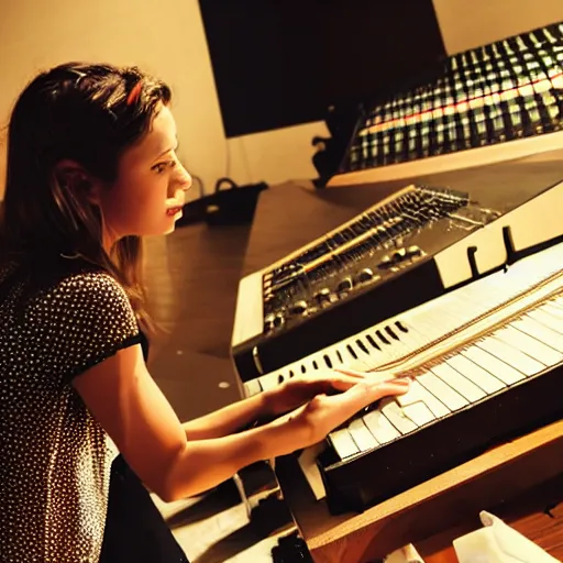 Prompt: a girl make a song in a studio at paris