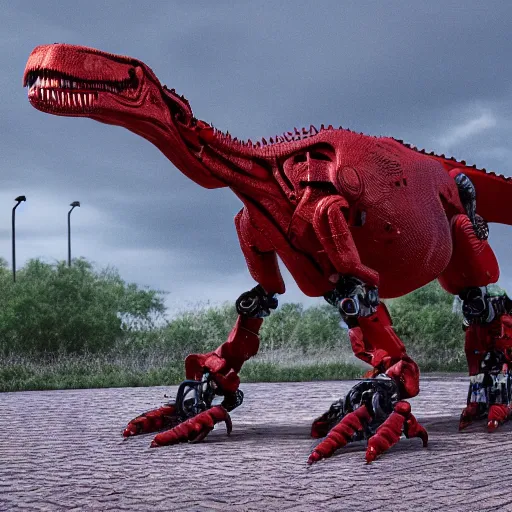 Image similar to a robot t-rex made by aliens, octane render