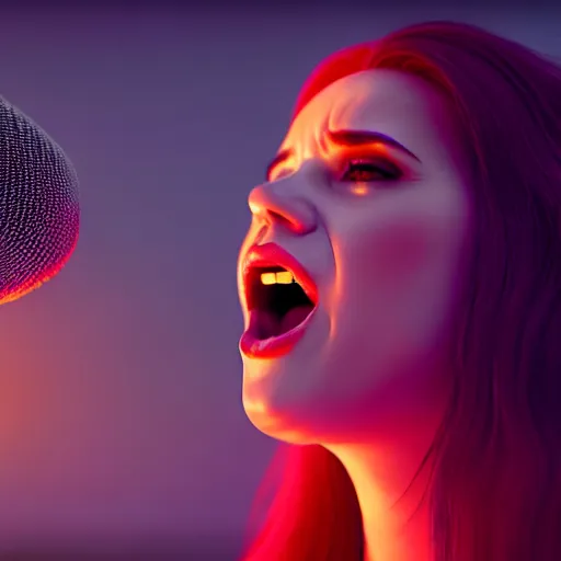 Image similar to woman singing, realistic, 8 k, extremely detailed, cgi, trending on artstation, hyper - realistic render, 4 k hd wallpaper, premium prints available, octane render, award winning, by greg rutkowski