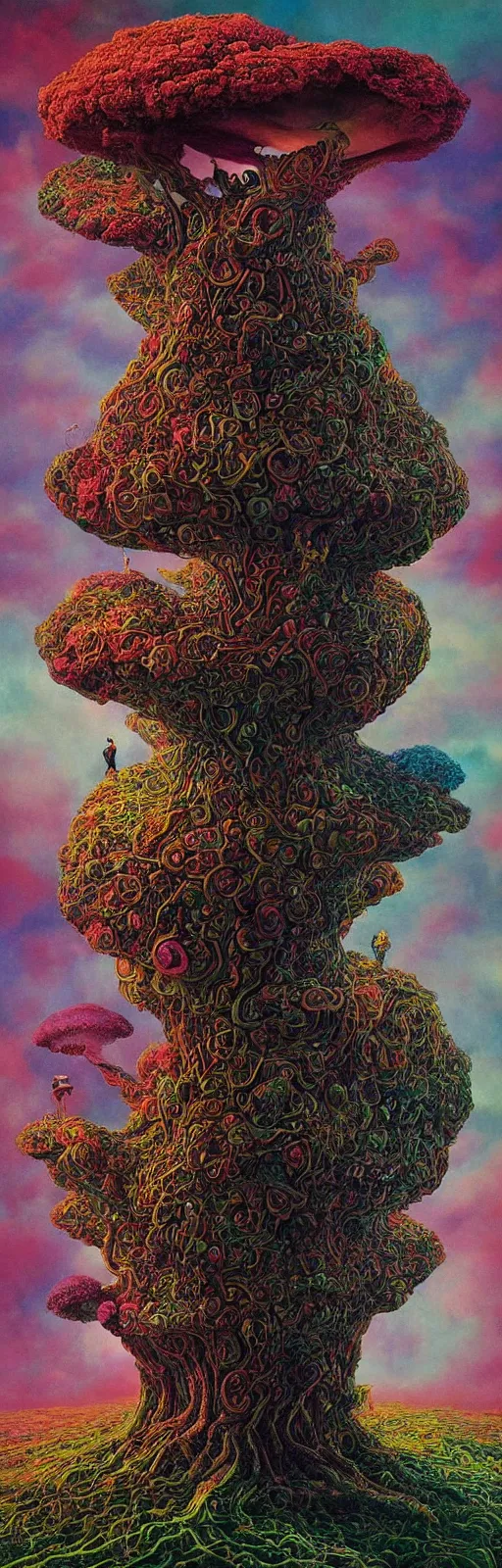 Prompt: ultrawide angle colour masterpiece surreal closeup portrait photography of a tree by annie leibovitz and michael cheval, weird surreal epic psychedelic complex biomorphic shroom 3 d fractal landscape in background by kilian eng and roger dean and salvador dali and beksinski, 8 k