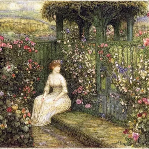 Image similar to the enchanted garden of messer ansaldo by marie spartali stillman