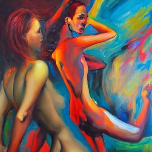 Image similar to The abolishment of human desire and the transcendence, oil painting, expressive, mindblowing!!