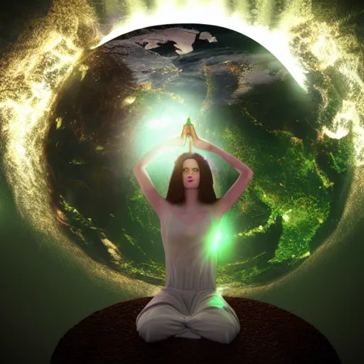 Image similar to earth goddess performing a ritual. photorealistic, cinematic, filmic, volumetric lighting