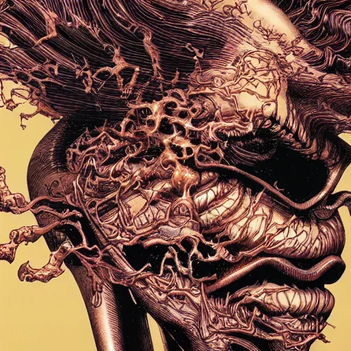 Image similar to closeup of exploding head, by yoichi hatakenaka, masamune shirow, josan gonzales and dan mumford, ayami kojima, takato yamamoto, barclay shaw, karol bak