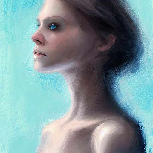 Prompt: portrait of an ice blue - eyed woman, artstation