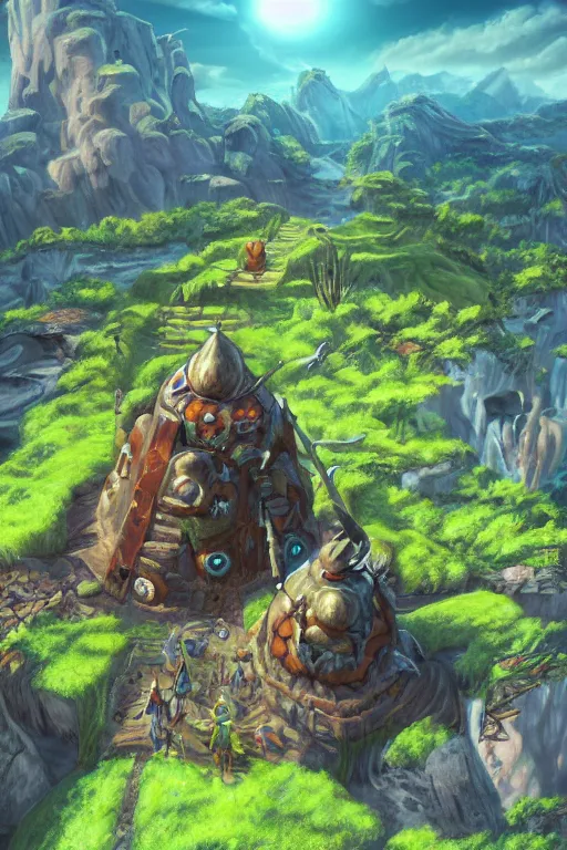 Image similar to zelda fantasy art golem wood rock, global illumination ray tracing hdr fanart arstation by sung choi and eric pfeiffer and gabriel garza and casper konefal