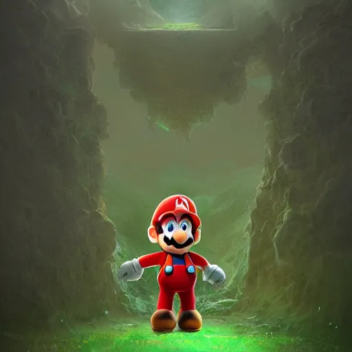 Prompt: professional fantasy art of new mario brother in green overalls, long thin drooping mustache, and sad face, professional art, matte painting, zdislaw beksinski, volumetric lighting, unreal engine 5, very detailed art, 4 k, artstation, poster art, high detail, beautiful lighting