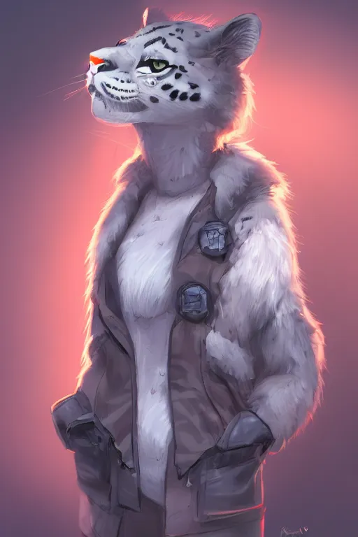 Prompt: anthropomorphic snow leopard scientist, trending on artstation, trending on furaffinity, digital art, by kawacy, anime, furry art, warm light, backlighting, cartoon, concept art, cyberpunk