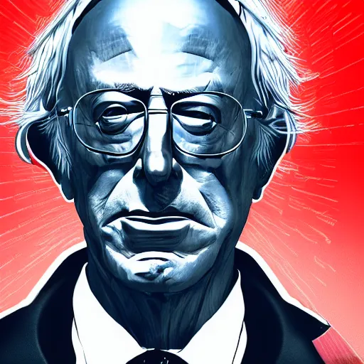 Image similar to cyberpunk bernie sanders as the leader of a futuristic communist nation, cybernetics, sharp lines, digital, artstation, colored in