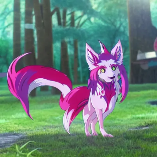 Image similar to ahri the nine - tailed fox from uma musume, official film still, art