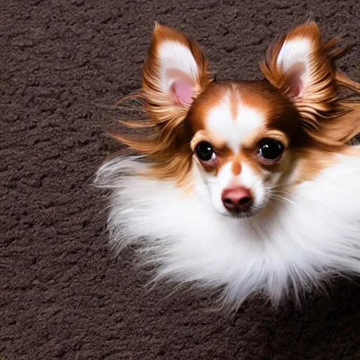 Image similar to a long haired chihuahua with no legs floating above the ground