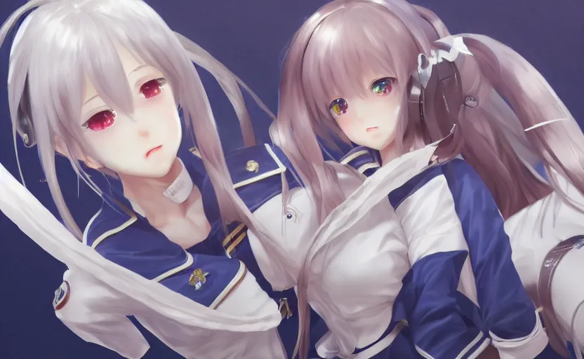 Prompt: highly detailed, character art, octane, anime art, stunning, realistic lightning, realistic ocean, characters from azur lane, matte, sharp focus, intricate, 150mm, illustration, artstation, art by akio watanabe, realistic human anatomy, smooth, female sailor uniforms