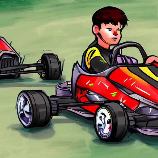 Prompt: Go-Kart race to the death, cell shaded, digital art
