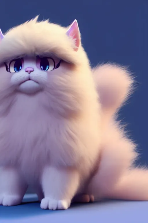 Prompt: high quality 3 d render hyperrealist very cute multipastel fluffy! grumpy chimera cat hybrid with detailed fluffy wings!!, vray smooth, in the style of detective pikachu, hannah yata charlie immer, dramatic blue light, low angle, uhd 8 k, sharp focus