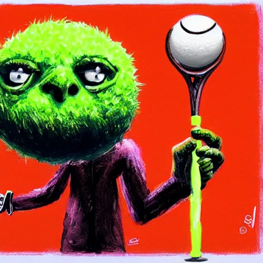 Image similar to a tennis ball monster, tennis ball, dark, chalky, harry potter, digital art, fantasy, magic, trending on artstation, ultra detailed, professional illustration by Basil Gogos