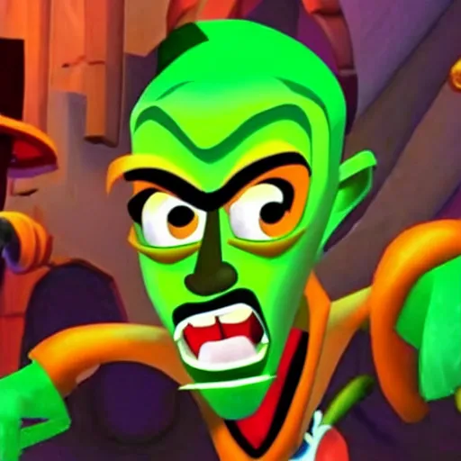 Image similar to jordan peterson as neo cortex, warp room cut - scene, style of crash bandicoot 2 ps 1