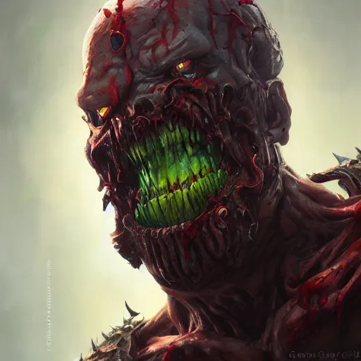 Image similar to zombie from doom eternal, front view, painted by stanley lau, painted by greg rutkowski, painted by stanley, artgerm, masterpiece, digital art, trending on arts